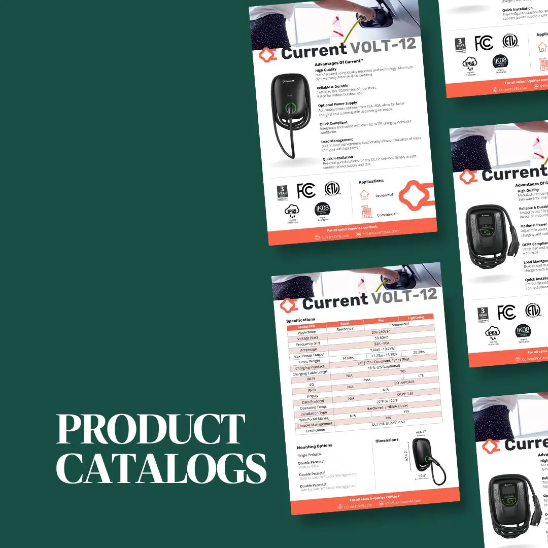 Current EVSE product layout showcasing charging solutions