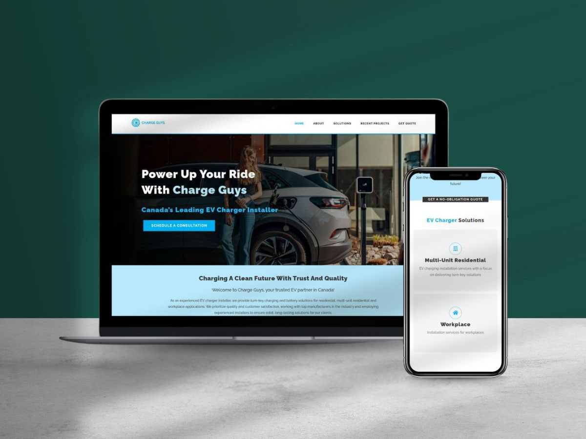 Charge Guys’ redesigned website featuring EV charging solutions